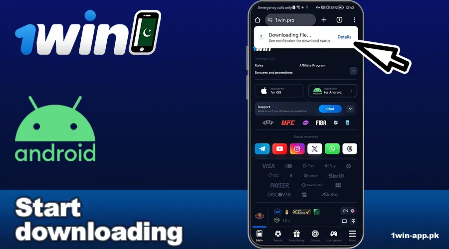 Start downloading 1win PK app