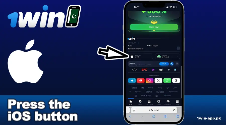 Click on the 1win Pakistan iOS Download button