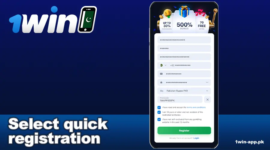 Choose quick registration with 1win App Pakistan